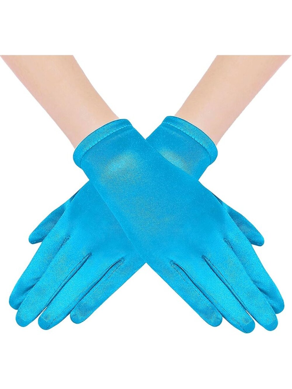 Women's Aqua Blue 1920s Bridal Tea Party Wedding Short Satin Opera Gloves